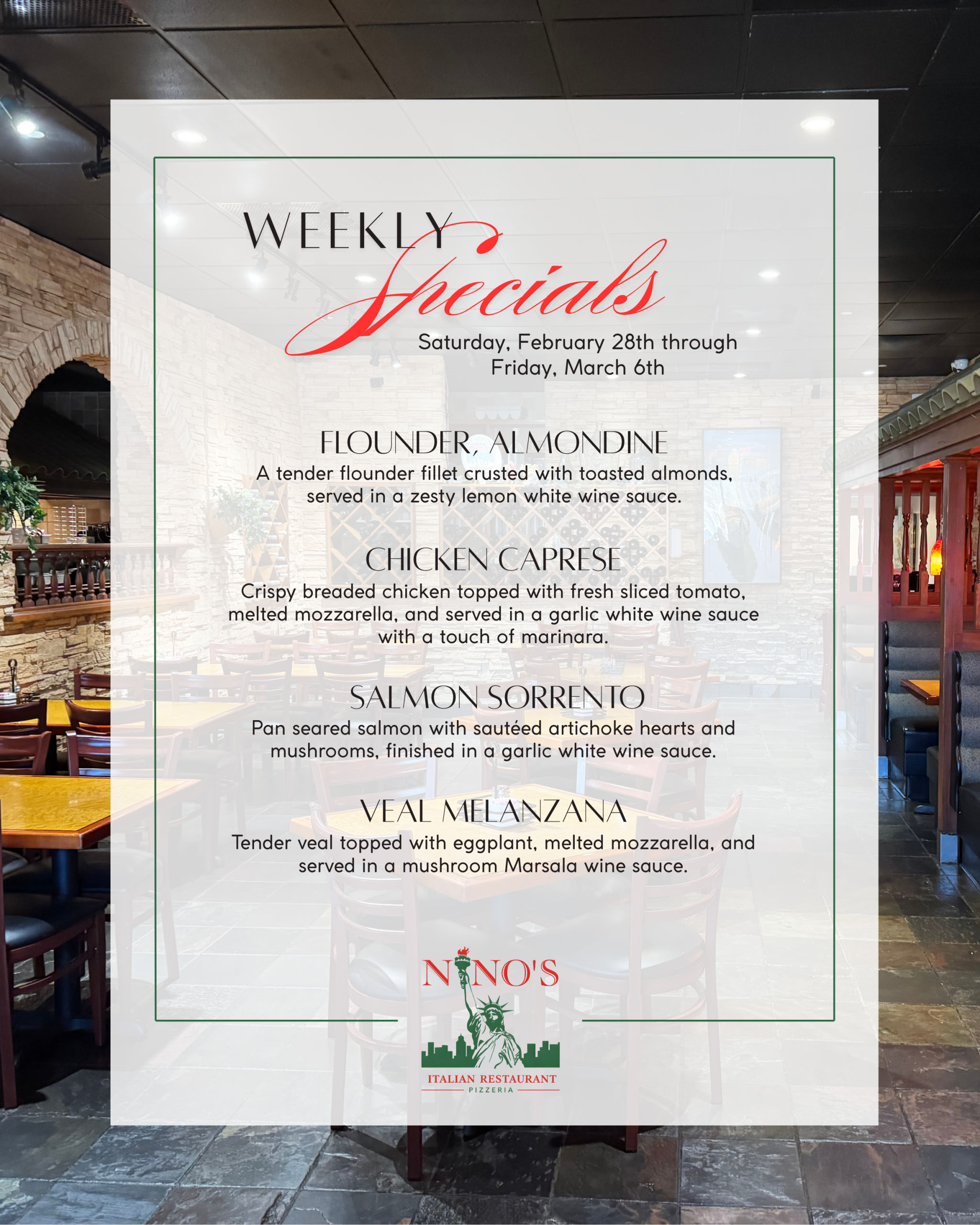 Weekly Specials - this is a list of the weekly specials at Nino's